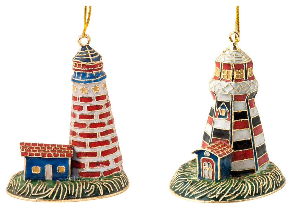 2-Piece Cloisonne Lighthouse Ornament Set