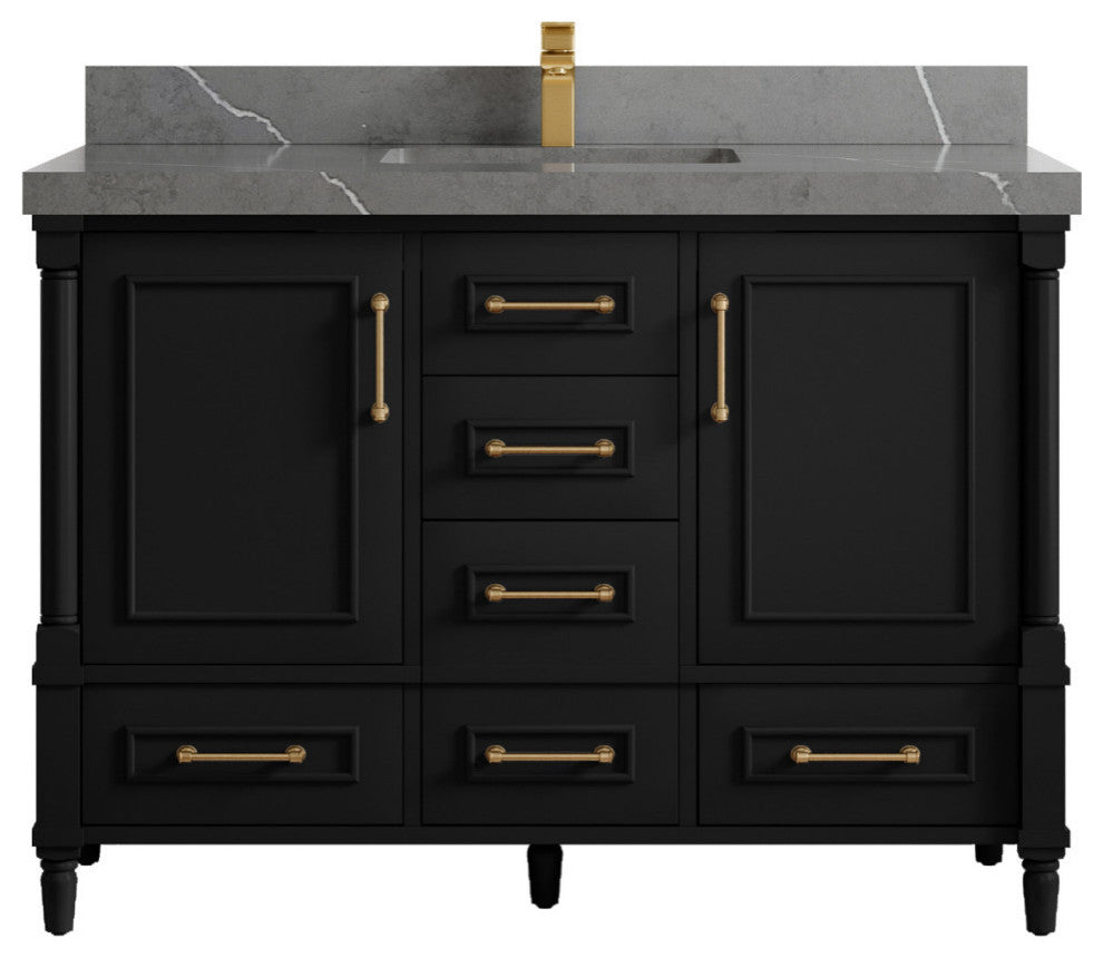 Aberdeen 48 Single Sink Bath Vanity in Black 2" Piatra Gray