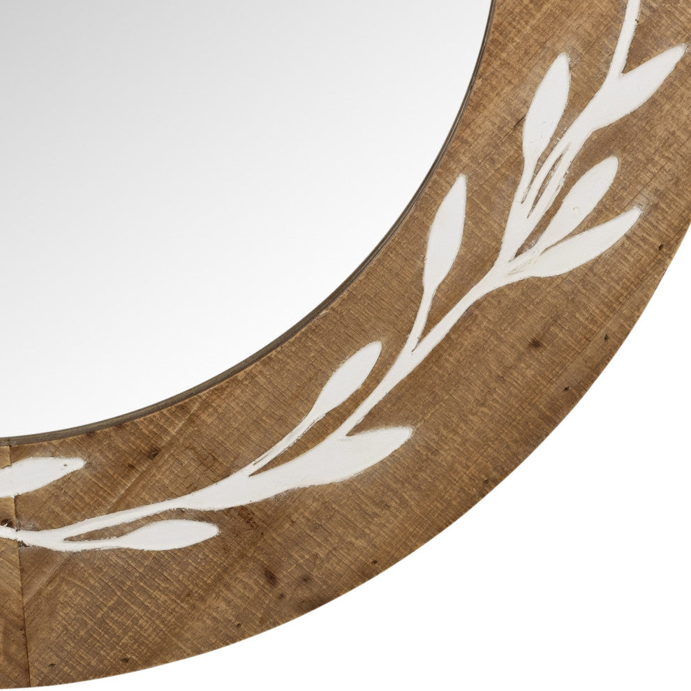 White and Natural Laurel Vine Carved Wood Wall Mirror