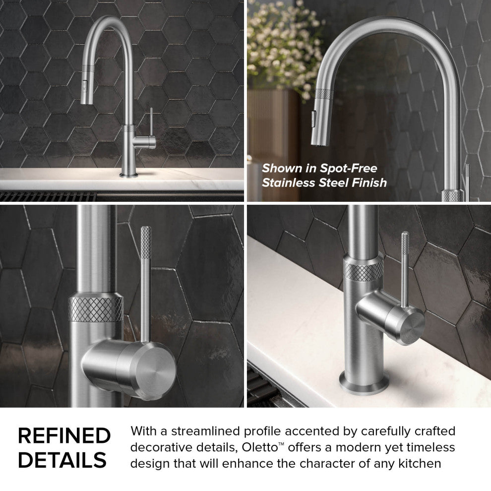Oletto Pull-Down 1-Hole Kitchen Faucet, Spot Free Stainless Steel