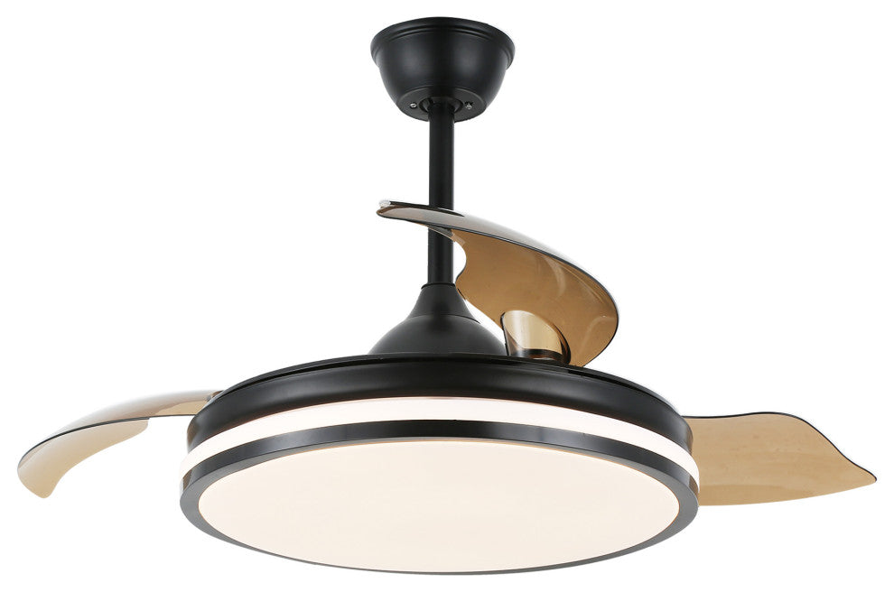36W Reversible Ceiling Fan with Retractable Blades and Remote Control, Black