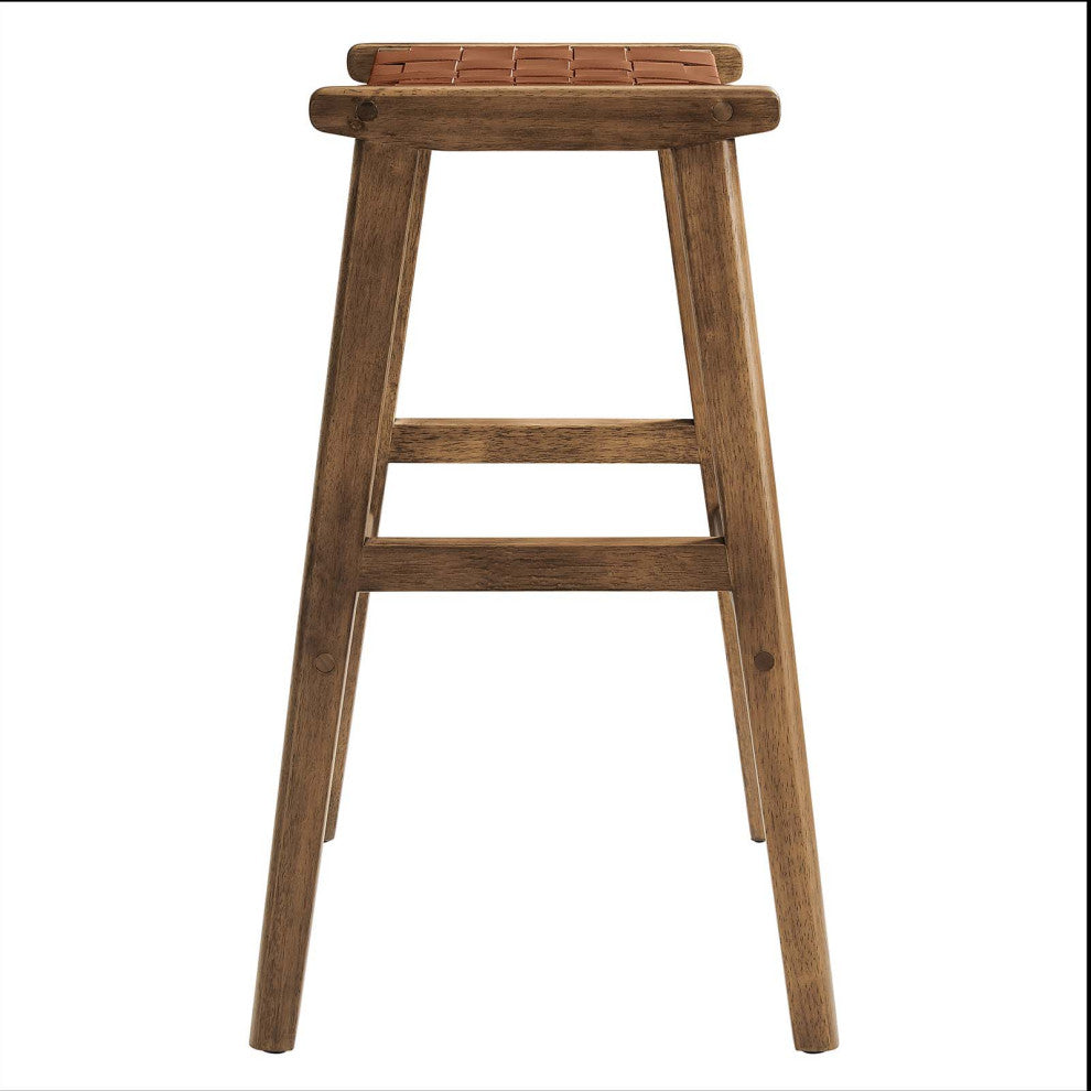 Saoirse Faux Leather Wood Bar Stool, Set of 2, Walnut Brown