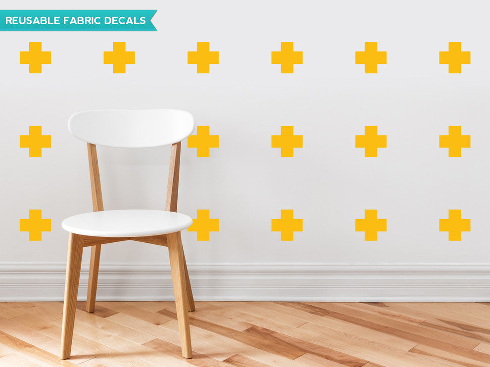 Plus Sign Fabric Wall Decals, Set of 18, Yellow Orange
