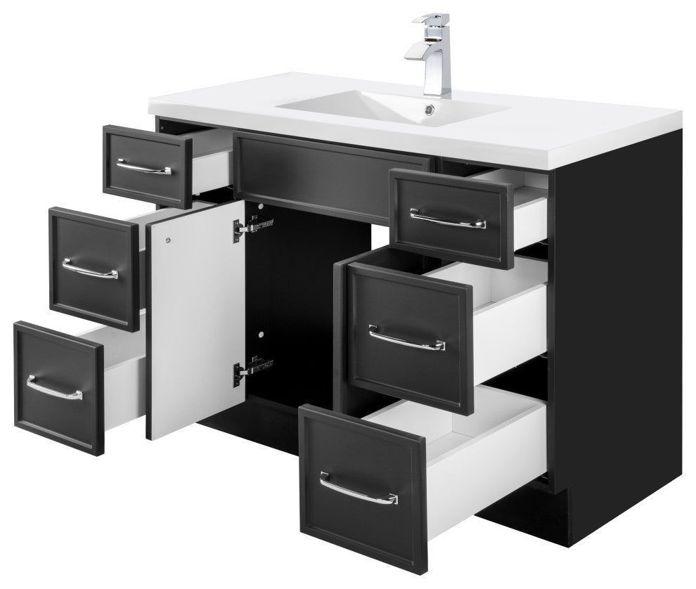 Manhattan Vanity, 1-Door 3-Drawer, Black, 48", Single Bowl
