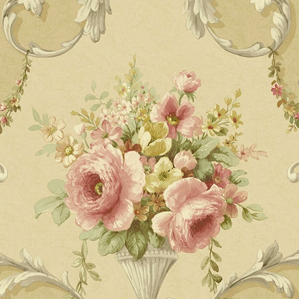 Silk Impressions 2, Contemporary Floral Beige, Rose Wallpaper Sample