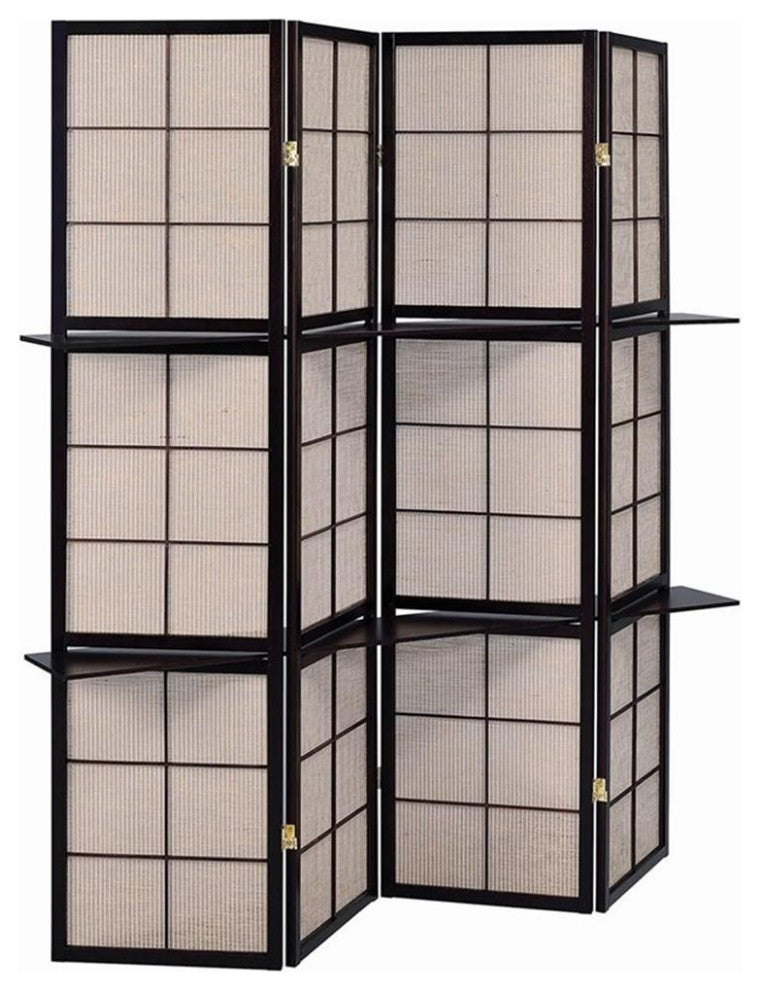 Coaster Transitional Wood Four Panels Folding Screen Room Divider in Cappuccino