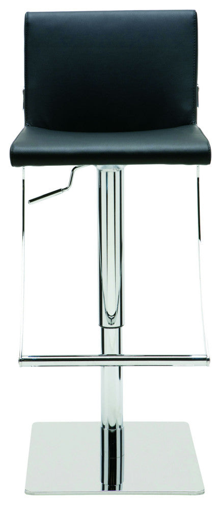 Swing Adjustable Bar Stool, Modern Contemporary Barstool, Faux Leather, Black