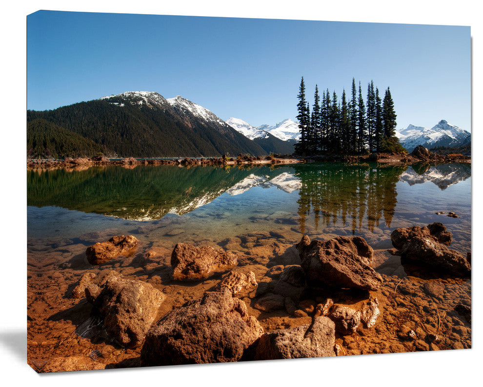 Beautiful Clear Lake with Pine Trees, Landscape Canvas Art Print, 20"x12"