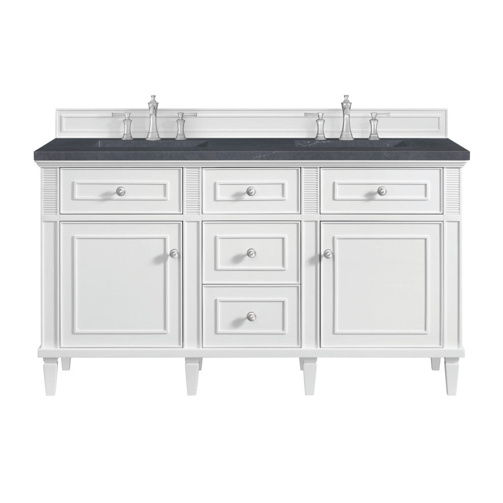 Lorelai 60" Double Vanity, Bright White, 3 CM Charcoal Soapstone Top