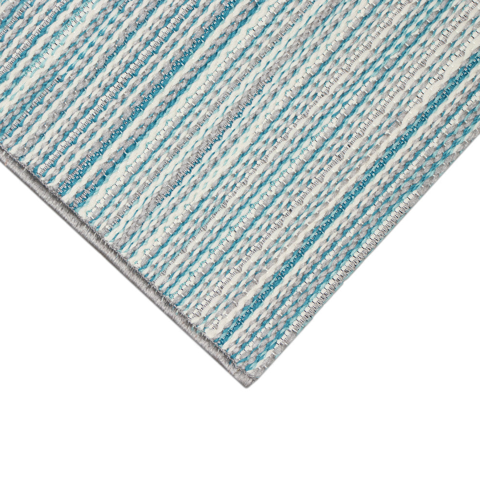 Miranda Tweed Stripe Indoor/Outdoor Rug Aqua 1'11"x4'11"