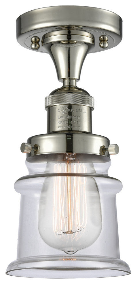 Small Canton 1-Light Semi-Flush Mount, Polished Nickel, Clear