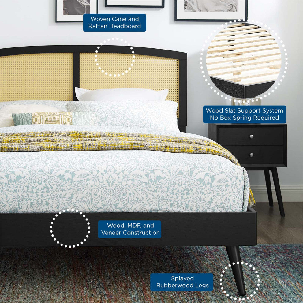 Sierra Cane and Wood Full Platform Bed With Splayed Legs MOD-6700-BLK