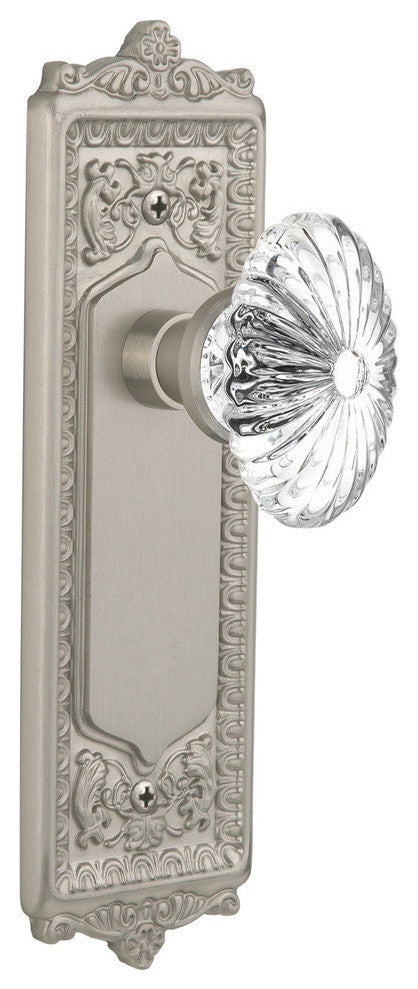 Double Egg & Dart Plate With Oval Fluted Crystal Knob, Satin Nickel
