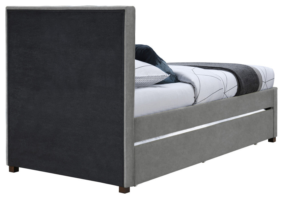 Hudson Beige Faux Leather Twin Trundle Bed, Gray
