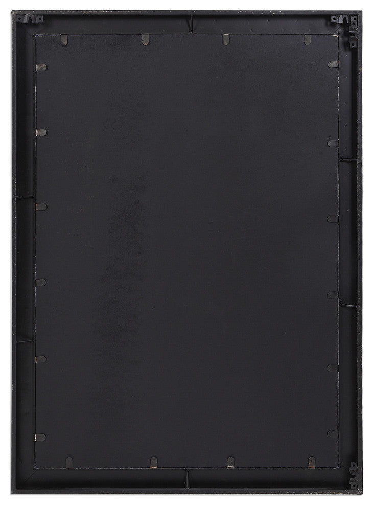 Rustic Black Silver Iron Wall Mirror, 35" Geometric Vanity Metal Minimalist