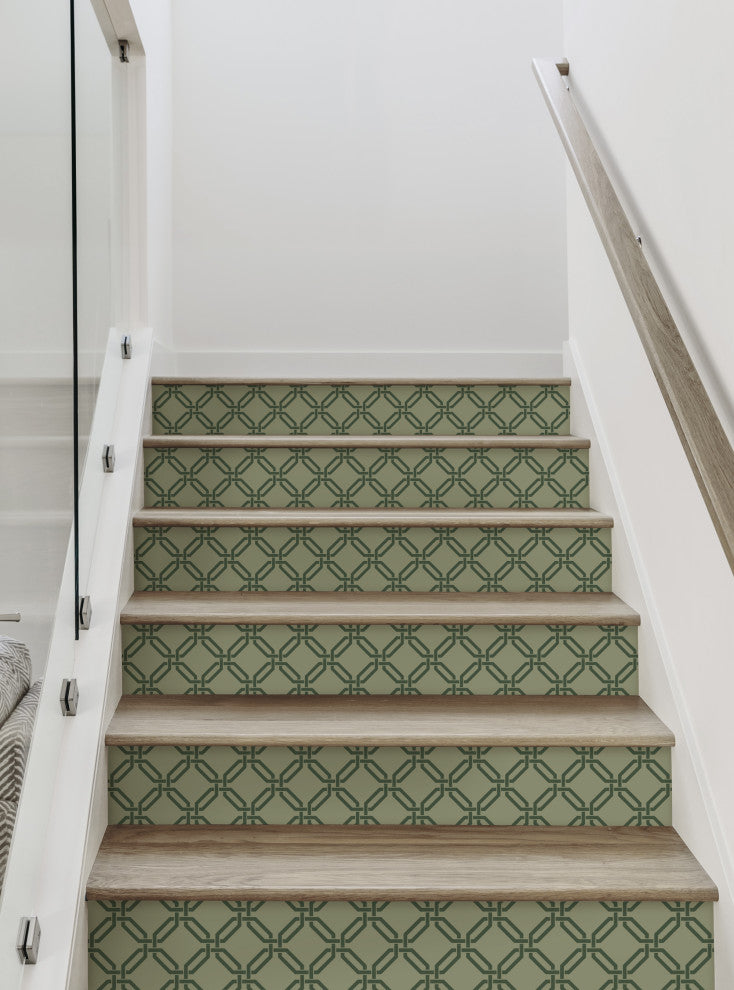 Octagon Links Peel and Stick Stair Riser Strips, Green, 48"w X 7"h, 6 Pack