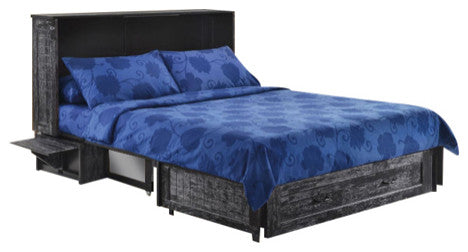 Poppy Cabinet Murphy Bed with Gel Memory Foam Mattress and USB Ports, Blizzard