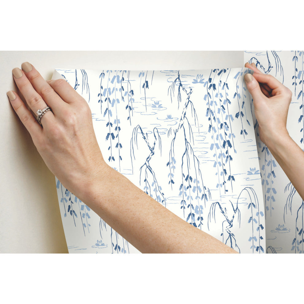 Willow Branches Wallpaper, White, Blue