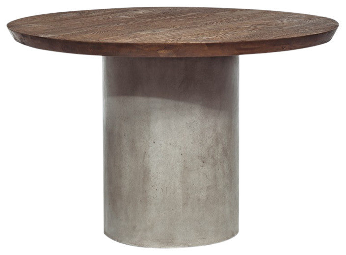 Modrest Renzo Modern Round Oak and Concrete Dining Table