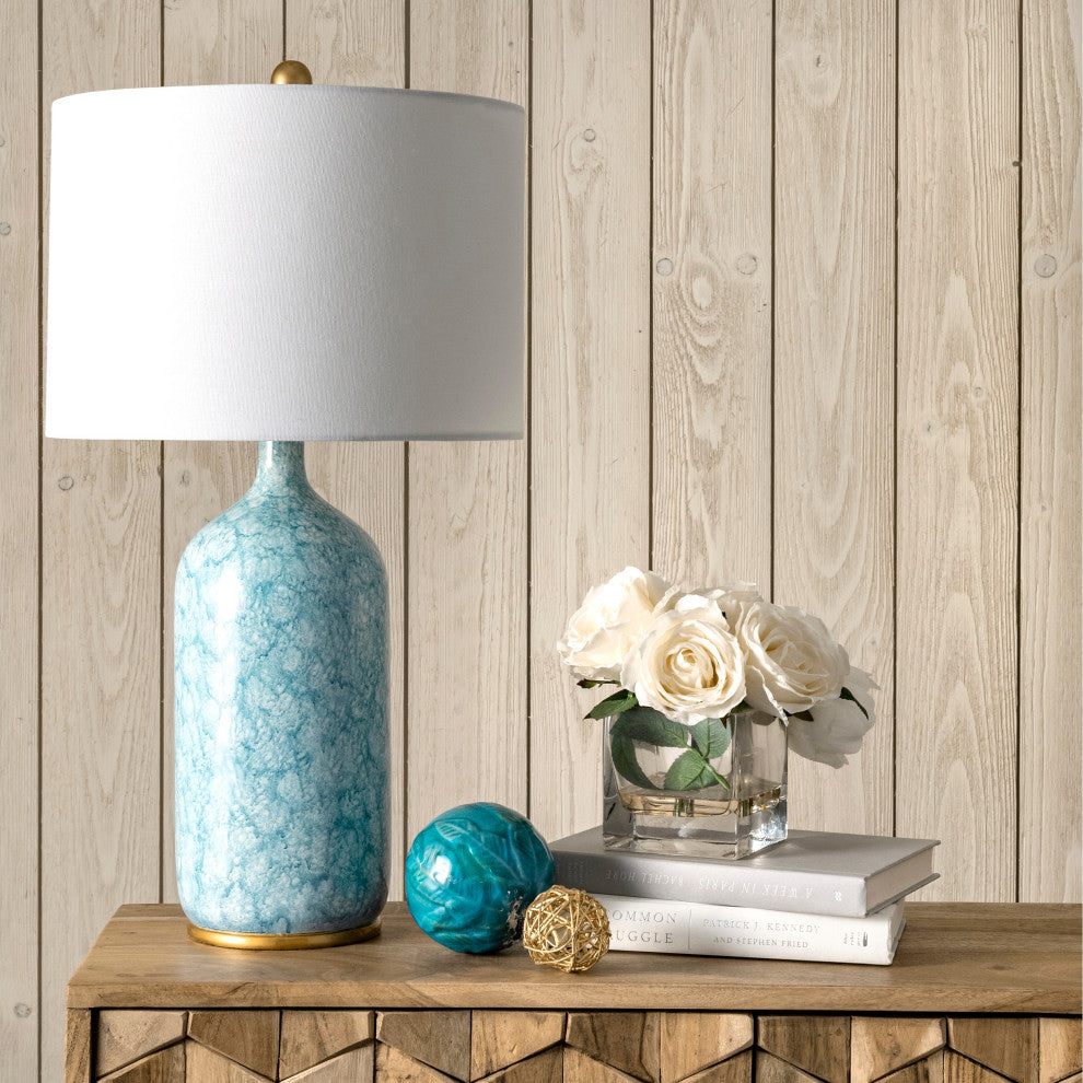 Nuloom 24" Glazed Polyresin Vase Cloth Shade Blue Table Lamp