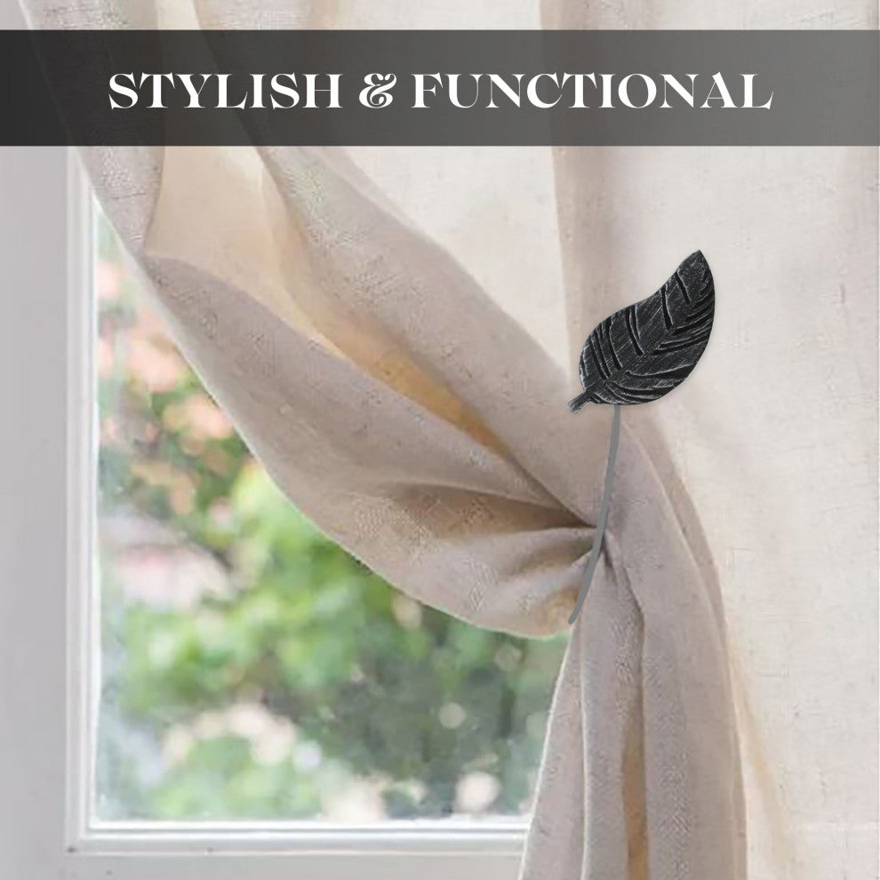 Magnetic Wooden Leaf Curtain Tiebacks, Black, Pack of 2