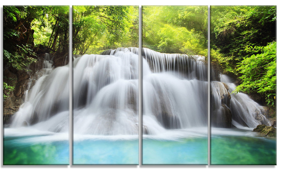 "Huai Mae Kamin Waterfall" Canvas Photo Print, 4 Panels, 48"x28"
