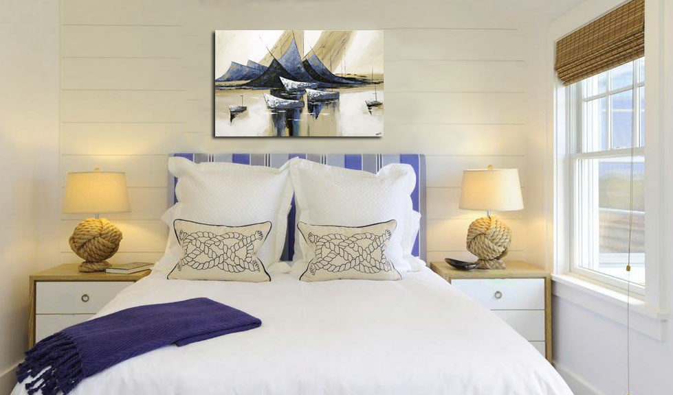 Original Painting, "Sailboats" Abstract Boats, 24"x36"