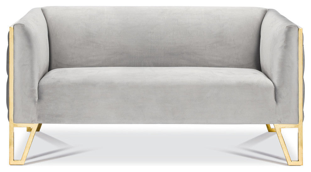 Kara Tufted Love Seat, Polished Gold Steel