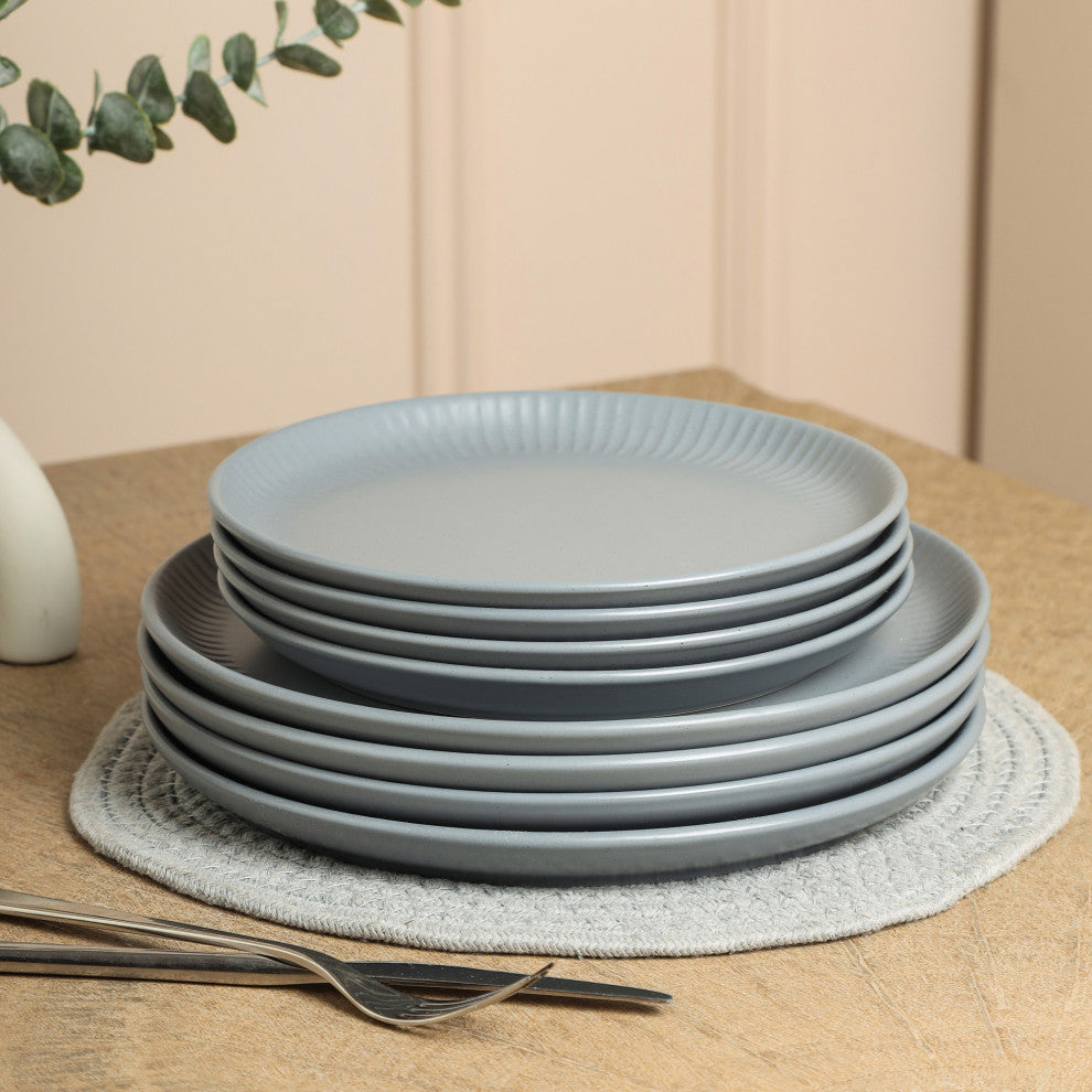 Stone Lain Logan Stoneware 16 Piece Dinnerware Set With Pasta Bowls, Grey