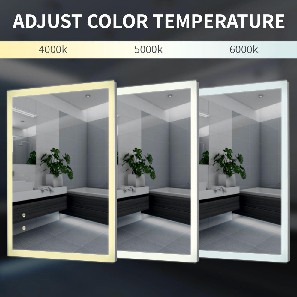 Frosted Bathroom Tri-Color Dimming LED Anti-Fog Wall Mirror - 30" x 36"