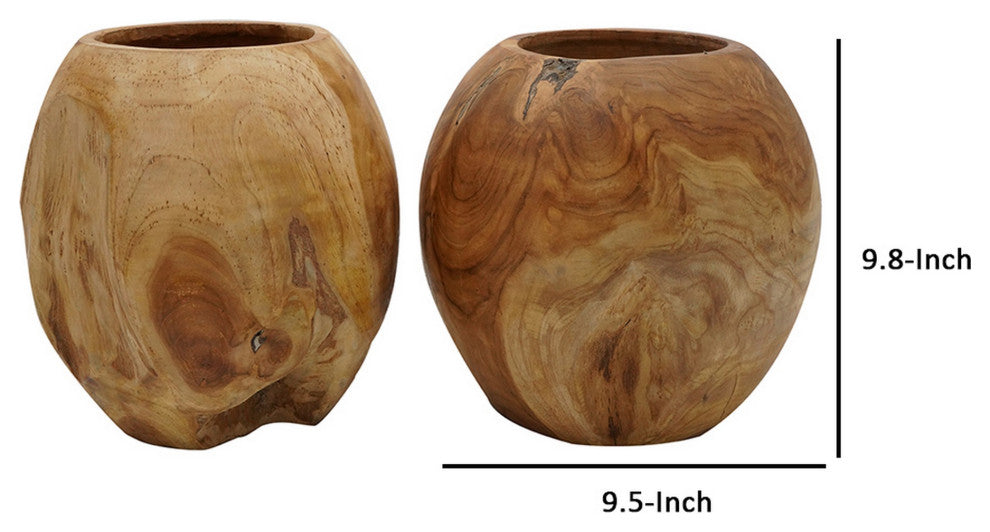 Benzara BM284954 2-Piece Set Teak Wood Table Bowls, Accent Piece, Brown FInish