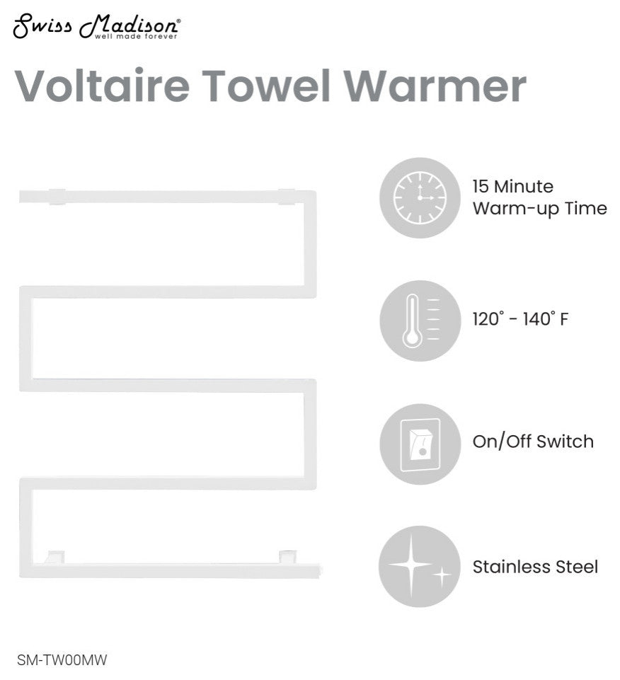 Voltaire 5-Bar Electric Towel Warmer, Matte White