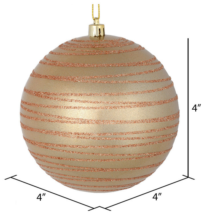 Vickerman N187680D 4" Cafe Latte Candy Finish Ball Ornament With Glitter Lines