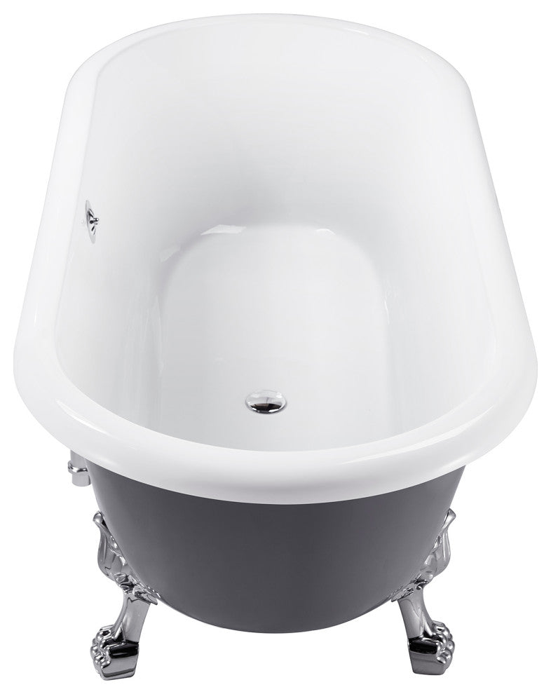 67" Acrylic Clawfoot Roll-Top Soaking Bathtub, Gray