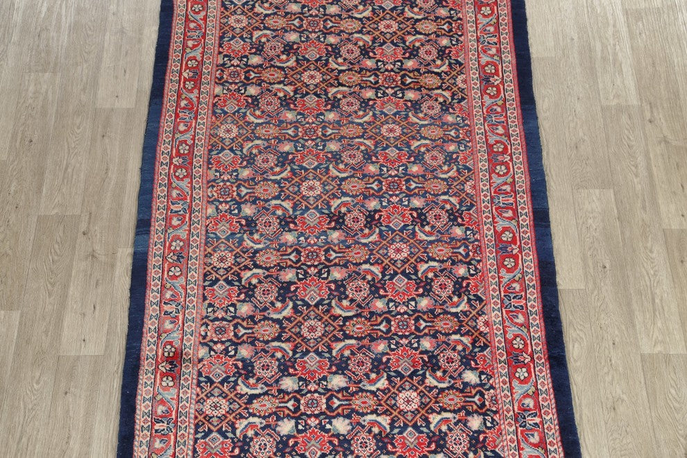 Consigned, Vintage Wool Handmade Persian Oriental Runner Rug, Blue, 13'6"X4'8"