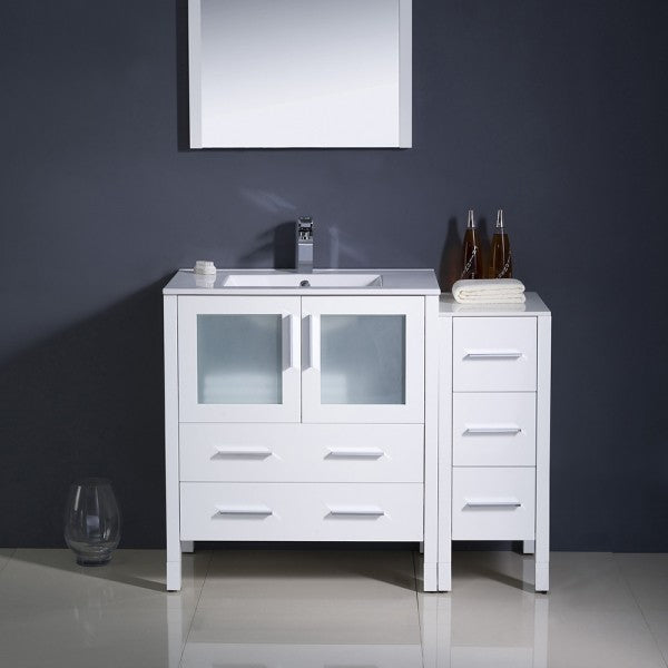 Fresca Torino 42" White Modern Bathroom Vanity, Side Cabinet, Integrated Sink