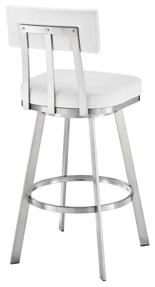 Jinab Swivel Counter Stool, Brushed Stainless Steel With Faux Leather, White