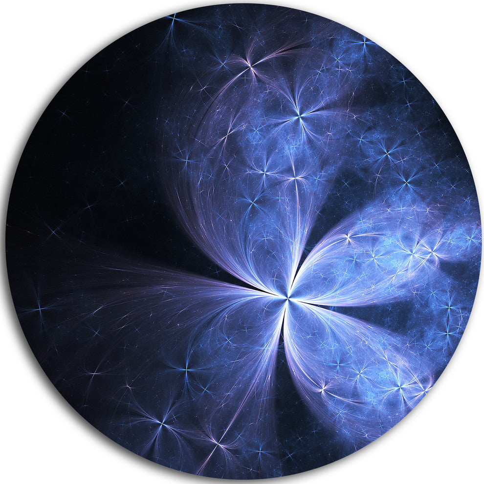 Glittering Soft Blue Fractal Flower, Floral Round Wall Art, 11"