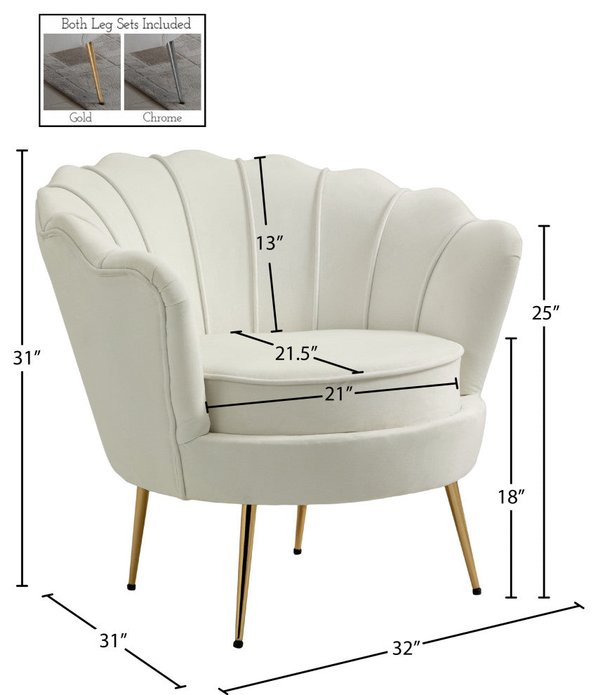 Gardenia  Velvet Upholstered Chair, Cream