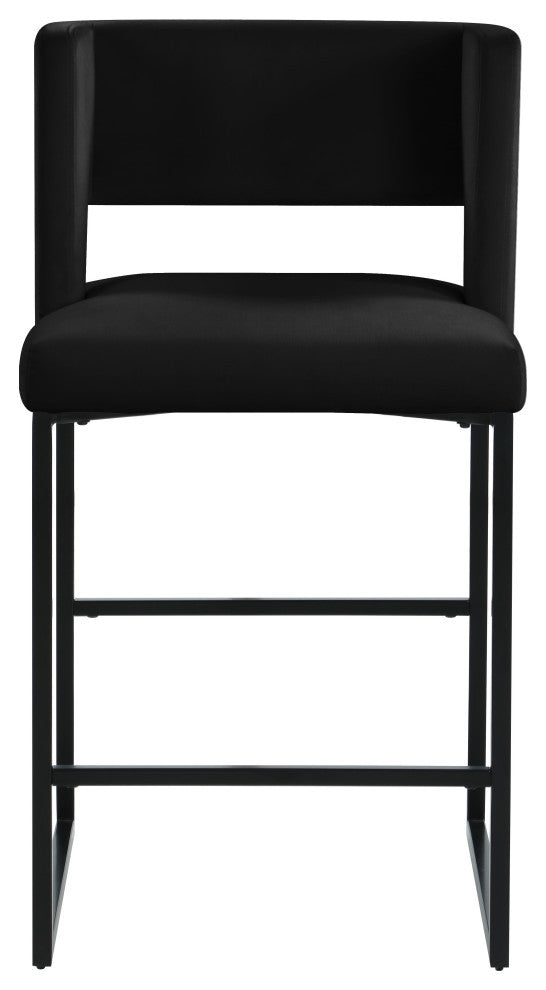 Caleb Upholstered Counter Stool, Set of 2, Black, Velvet, Matte Black