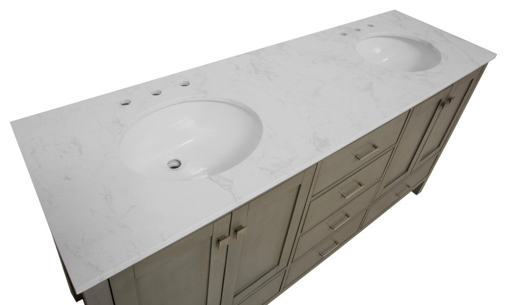 Horizon 72" Double Bathroom Vanity, Weathered Gray, Engineered Carrara