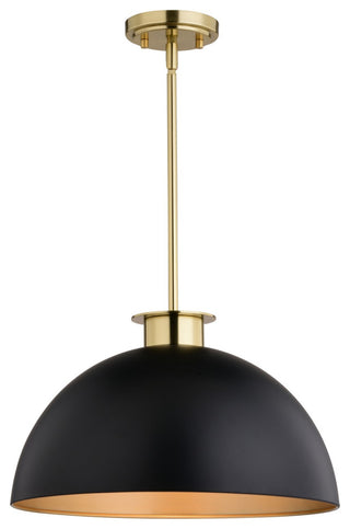 Devon One Light Pendant in Matte Black and Satin Brass
