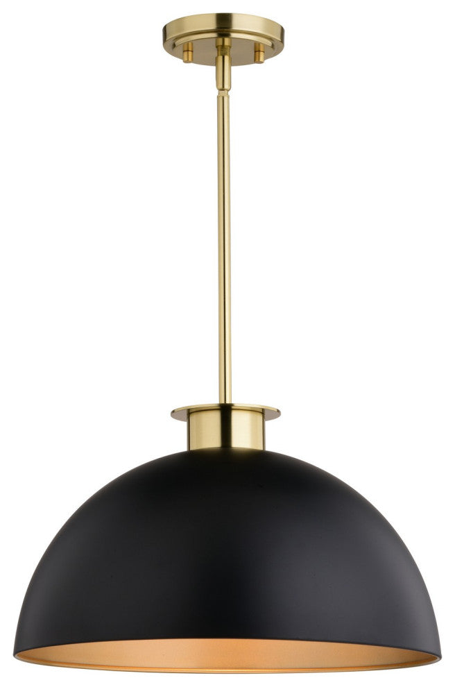 Devon One Light Pendant in Matte Black and Satin Brass