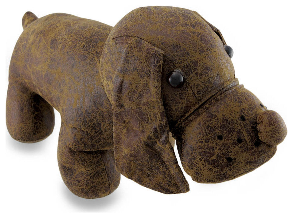 Distressed Leather Look Standing Dog Door Stop 17 in.