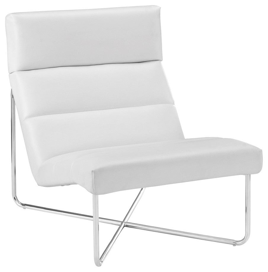 Modern White Reach Upholstered Vinyl Lounge Chair