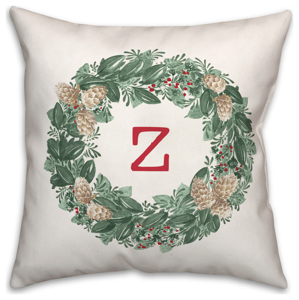 Christmas Wreath Monogram Z 18x18 Spun Poly Pillow