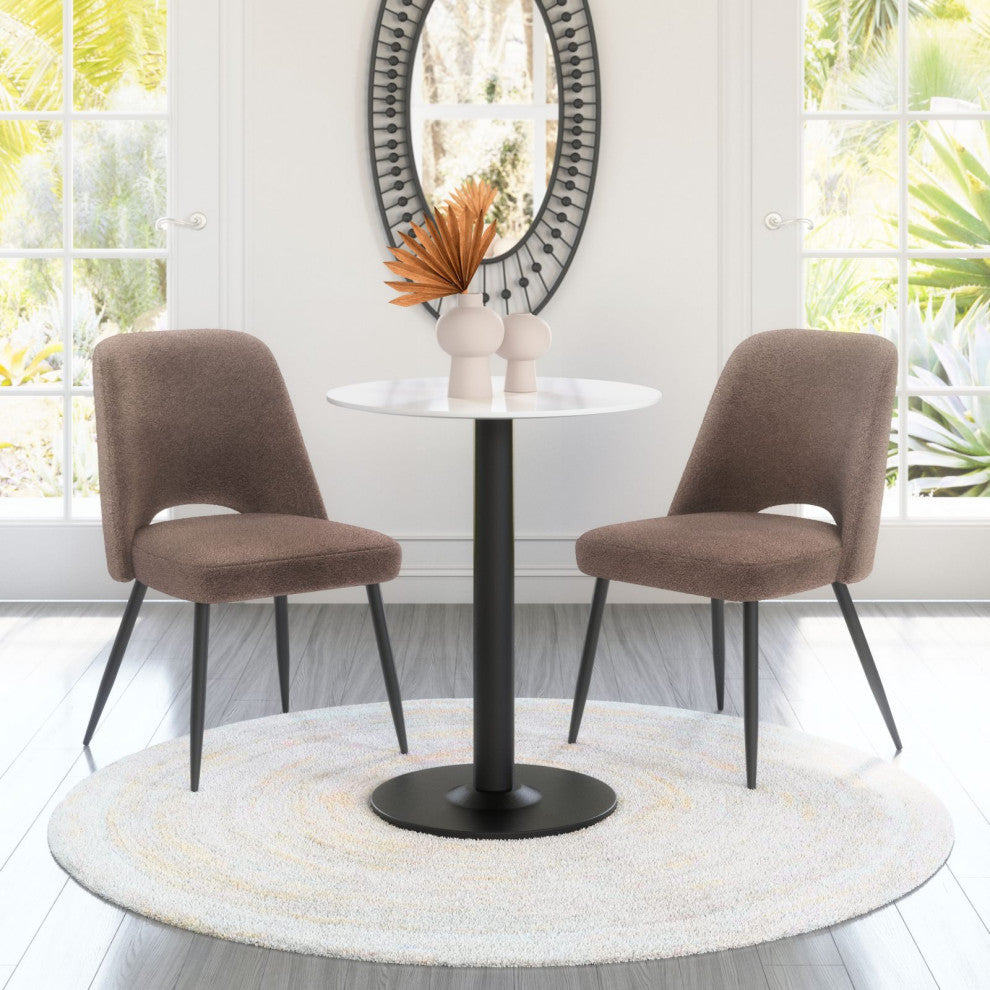 Dining Chair, Set of 2, Steel Metal, Fabric, Brown, Black, Kitchen Cafe Bistro