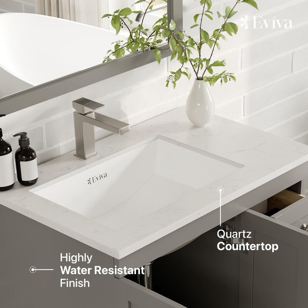 Eviva Happy 30"Wx18" Bathroom Vanity, White Carrara Quartz Countertop