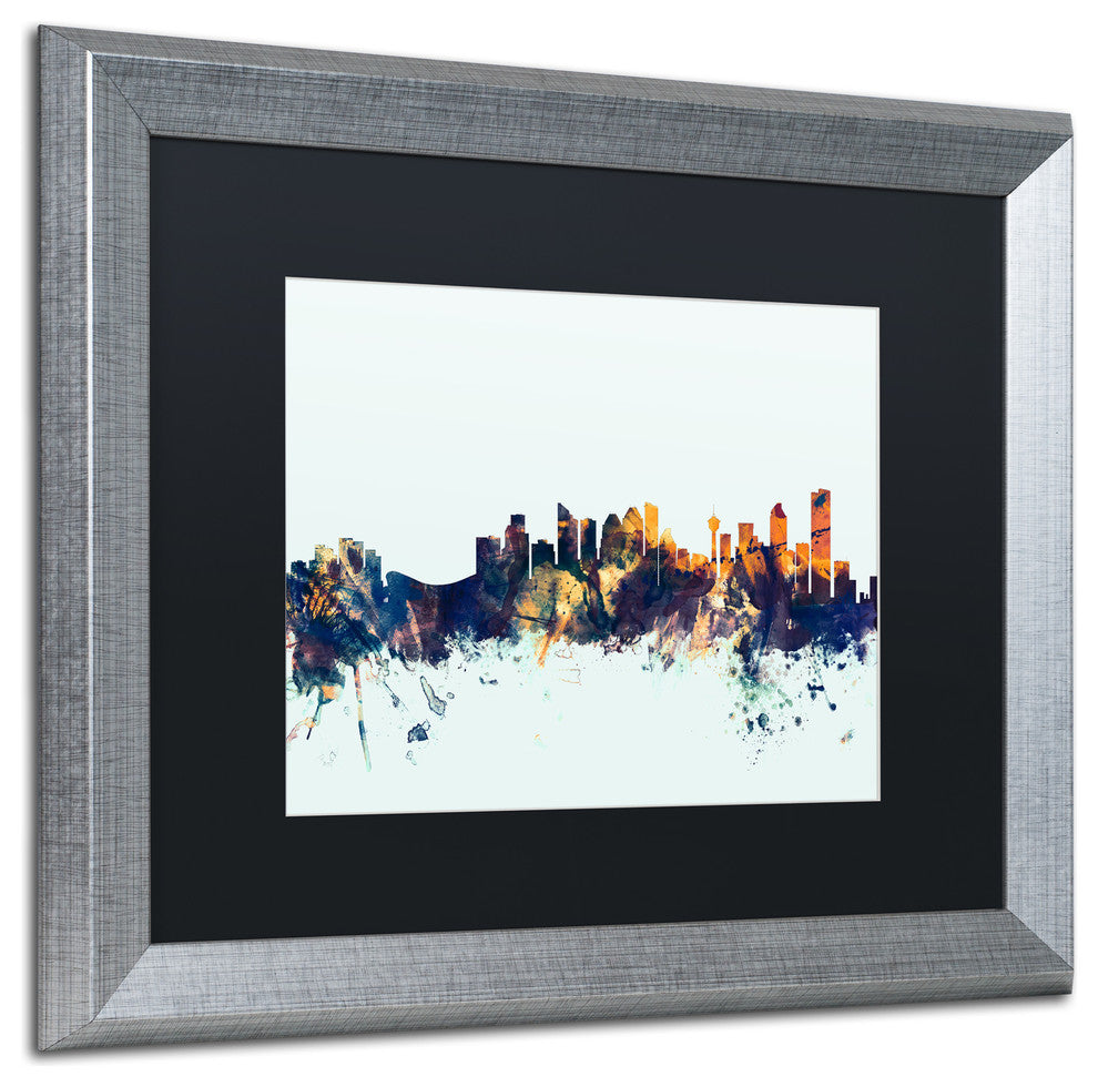 Michael Tompsett 'Calgary Canada Skyline Blue' Matted Framed Art, 16x20