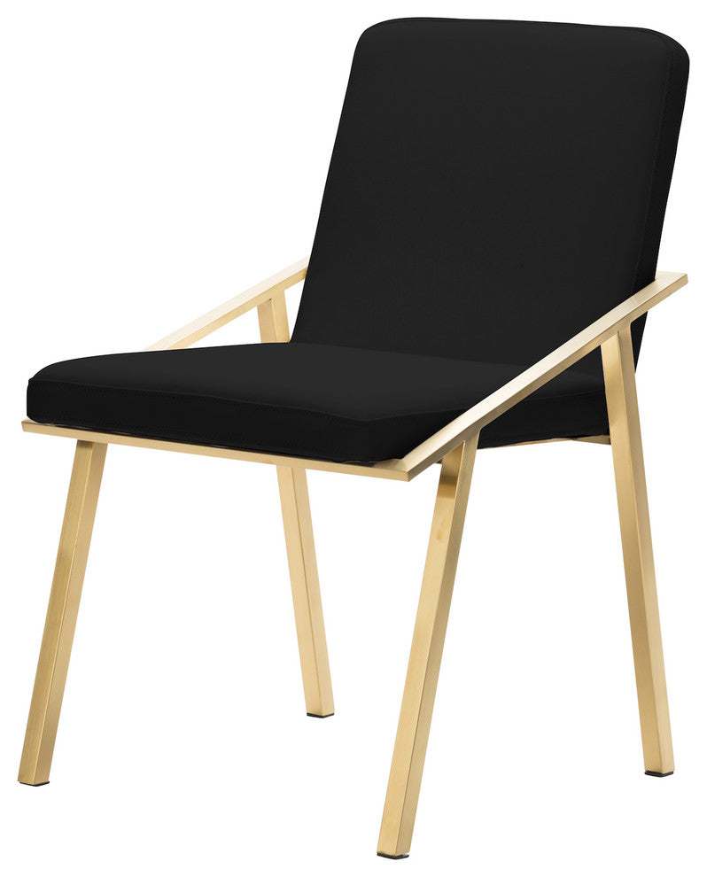 Nika Dining Chair, Seat: Black, Base: Brushed Gold